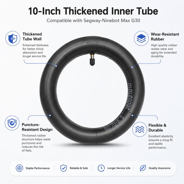 Ulip 10-Inch Thickened Wear-Resistant Puncture-Proof Straight-Nose Inner Tube For Segway-Ninebot Max G30 - 60/70-6.5 Boxed