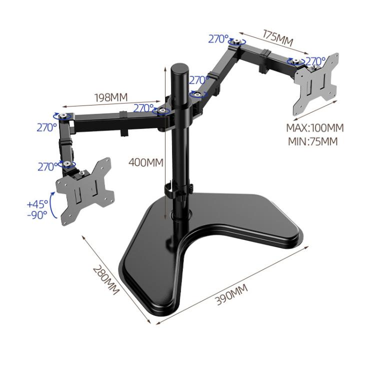 Dual-Screen LCD Monitor Telescopic Rotating Dual-Arm Stand - ZX-MT022N