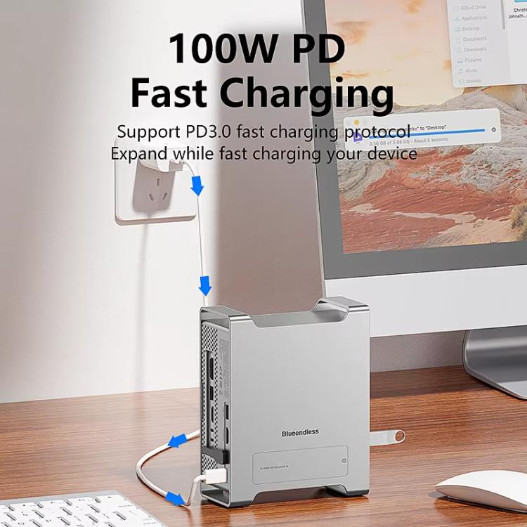Blueendless MAC909 For Mac Mini M4 Stand & Hub With SSD Enclosure 2xUSB3.2+USB2.0+SD/TF4.0+4K60Hz HDMI+PD 100W