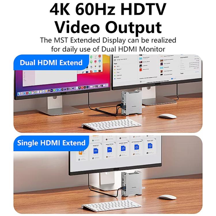 Blueendless MAC909 For Mac Mini M4 Stand & Hub With SSD Enclosure 2xUSB3.2+USB2.0+SD/TF4.0+4K60Hz HDMI+PD 100W