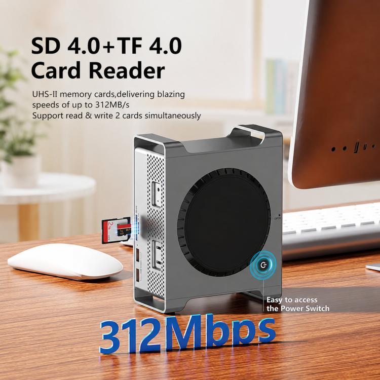 Blueendless MAC909 For Mac Mini M4 Stand & Hub With SSD Enclosure 2xUSB3.2+USB2.0+SD/TF4.0+4K60Hz HDMI+PD 100W