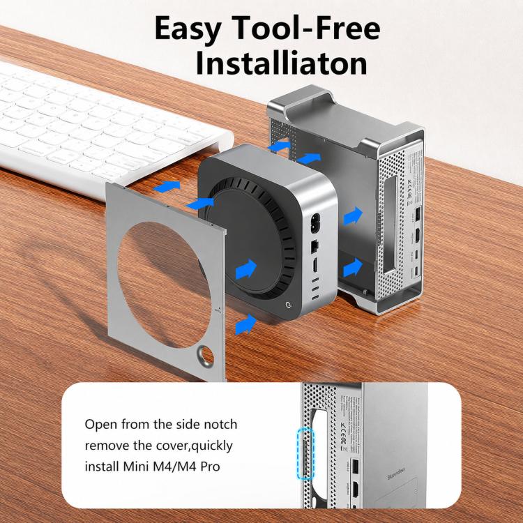 Blueendless MAC909 For Mac Mini M4 Stand & Hub With SSD Enclosure 2xUSB3.2+USB2.0+SD/TF4.0+4K60Hz HDMI+PD 100W