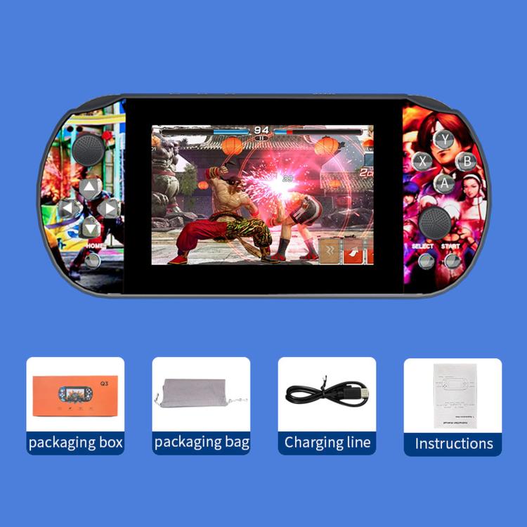 Q3 HD Large-Screen Retro Joystick Handheld Game Console, Color: Blue 64G