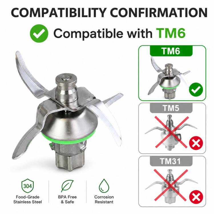 Replacement Blade Compatible with Thermomix TM6 Food Processor Food-Grade Stainless Steel Mixing Knife Cutter Head