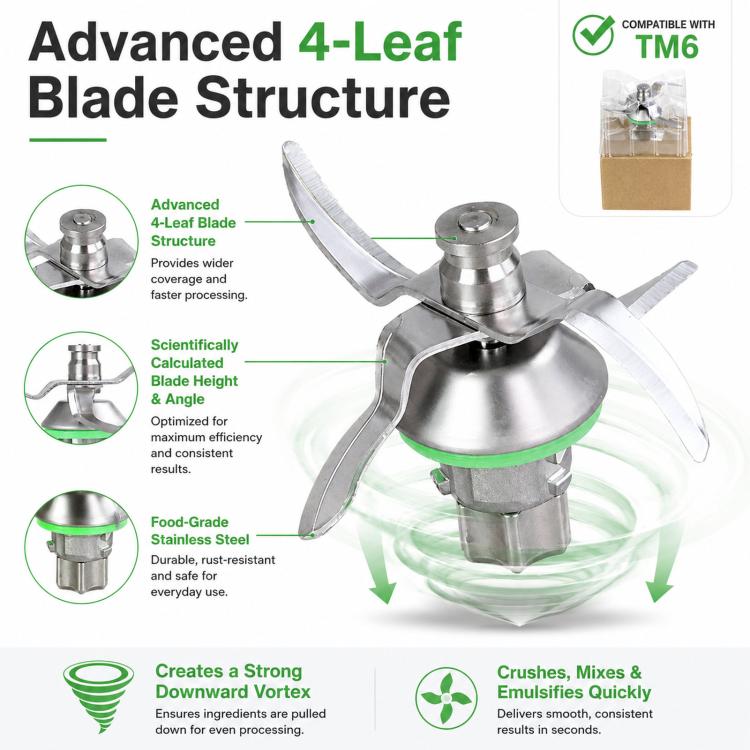 Replacement Blade Compatible with Thermomix TM6 Food Processor Food-Grade Stainless Steel Mixing Knife Cutter Head