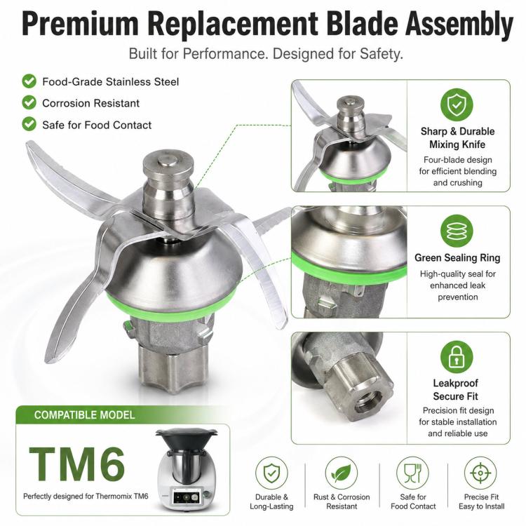 Replacement Blade Compatible with Thermomix TM6 Food Processor Food-Grade Stainless Steel Mixing Knife Cutter Head