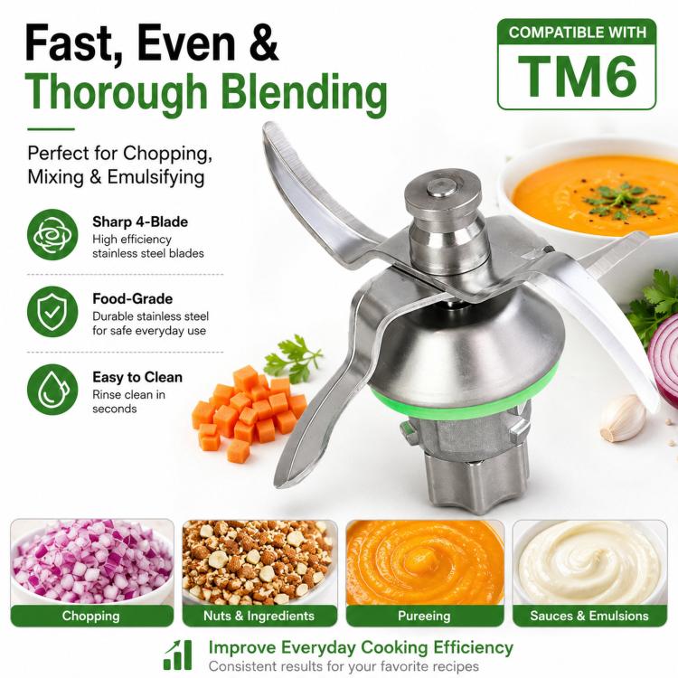 Replacement Blade Compatible with Thermomix TM6 Food Processor Food-Grade Stainless Steel Mixing Knife Cutter Head