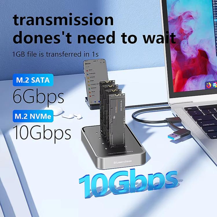 Blueendless DB2804SNA 4-Bay M.2 NVMe/SATA SSD Docking Station USB-C 10Gbps Aluminum SSD Case Supports Max 32TB