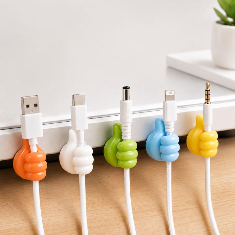 10pcs /Pack Thumbs Up Wall Hooks Cute Adhesive Cable Clips Cord Organizer Multipurpose Desktop Utility Finger Hanger - Random Color Delivery