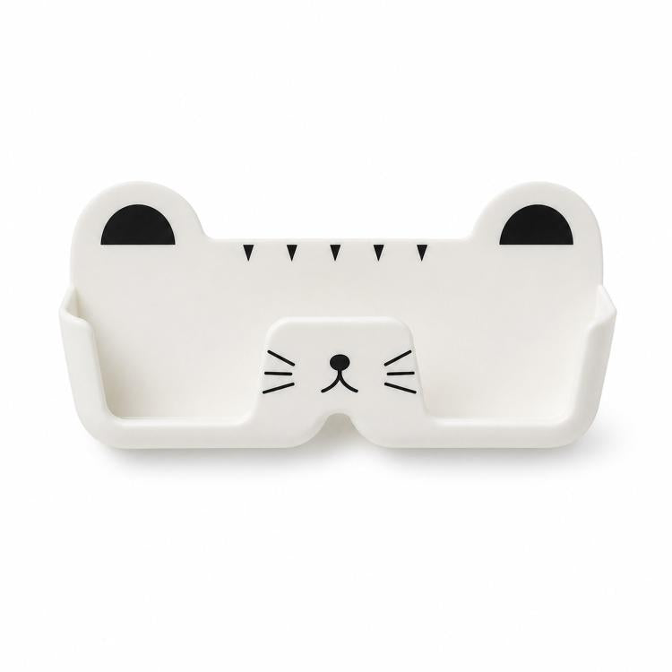 Cute Cat Wall Mounted Glasses Holder Punch-Free Adhesive Eyeglass Organizer Stand Space-Saving Sunglasses Storage Box for Bedside, Closet, Vanity, Car - White