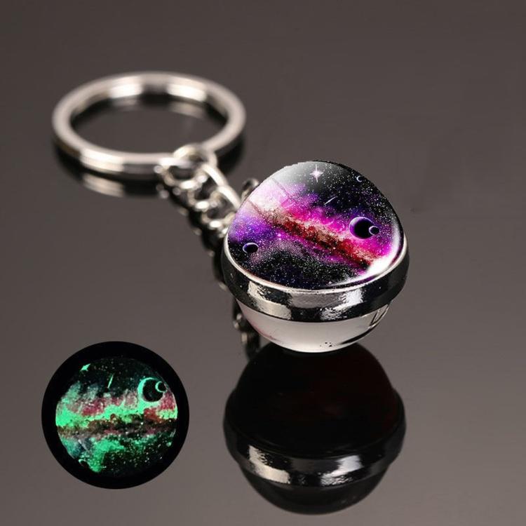 3D Galaxy Crystal Ball Keychain Glow in the Dark Planet Pendant Luminous Cosmic Starry Sky Pocket Keyring for Car Keys, Backpack - Neon 014