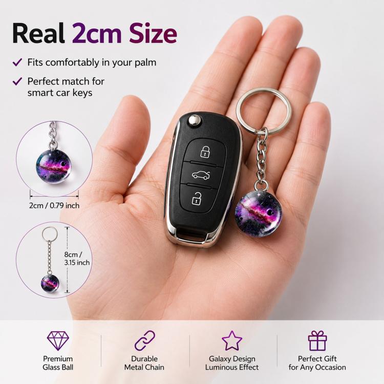 3D Galaxy Crystal Ball Keychain Glow in the Dark Planet Pendant Luminous Cosmic Starry Sky Pocket Keyring for Car Keys, Backpack - Neon 014