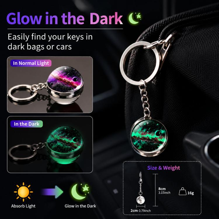 3D Galaxy Crystal Ball Keychain Glow in the Dark Planet Pendant Luminous Cosmic Starry Sky Pocket Keyring for Car Keys, Backpack - Neon 014