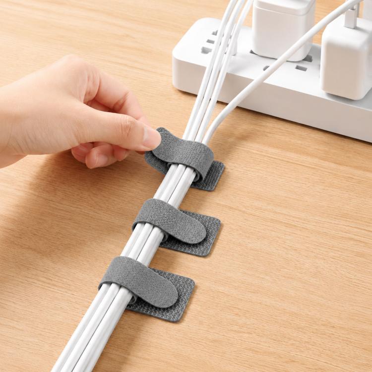10pcs /Pack Adhesive Cable Organizer Reusable Hook And Loop Fastener Cord Keeper Strips For Appliance Under Desk Wire Management Clips - Gray