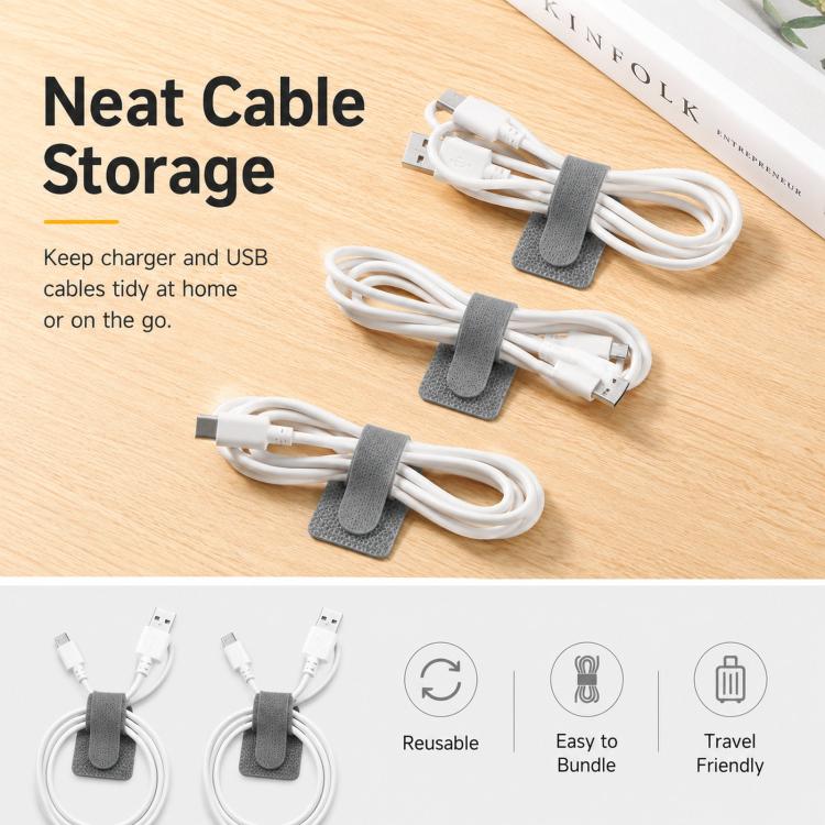 10pcs /Pack Adhesive Cable Organizer Reusable Hook And Loop Fastener Cord Keeper Strips For Appliance Under Desk Wire Management Clips - Gray