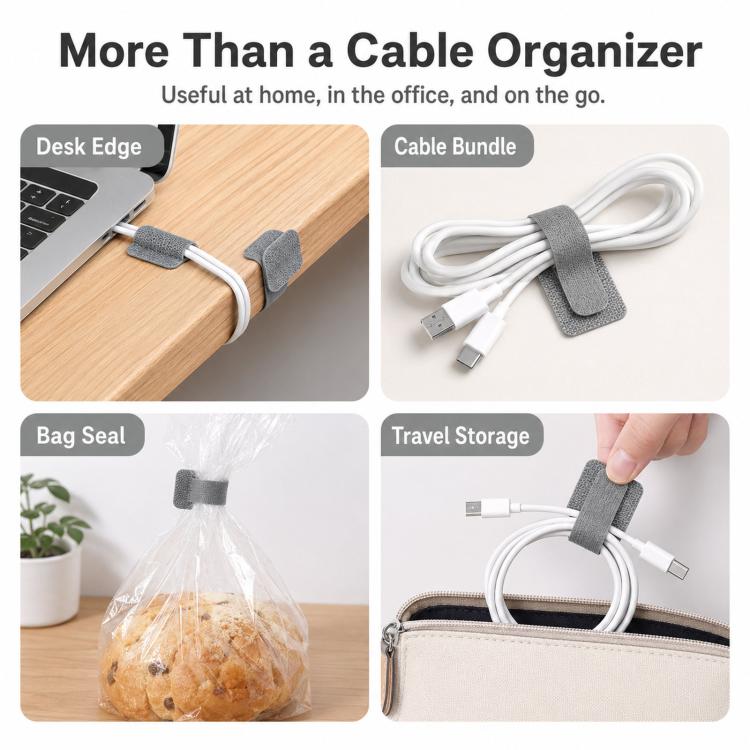 10pcs /Pack Adhesive Cable Organizer Reusable Hook And Loop Fastener Cord Keeper Strips For Appliance Under Desk Wire Management Clips - Gray
