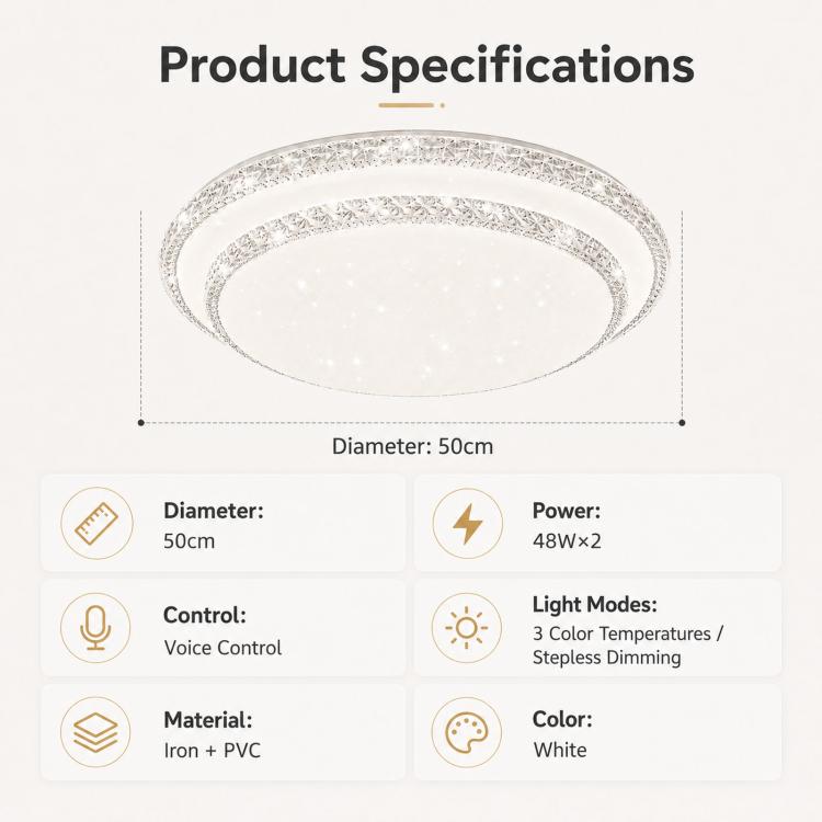 Living Room Main Light Home Eye-protecting Bedroom Chandelier - 50cm Voice Control 48W x 2