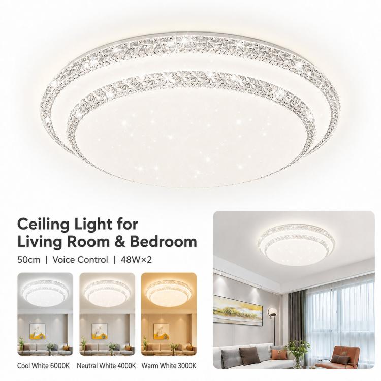 Living Room Main Light Home Eye-protecting Bedroom Chandelier - 50cm Voice Control 48W x 2