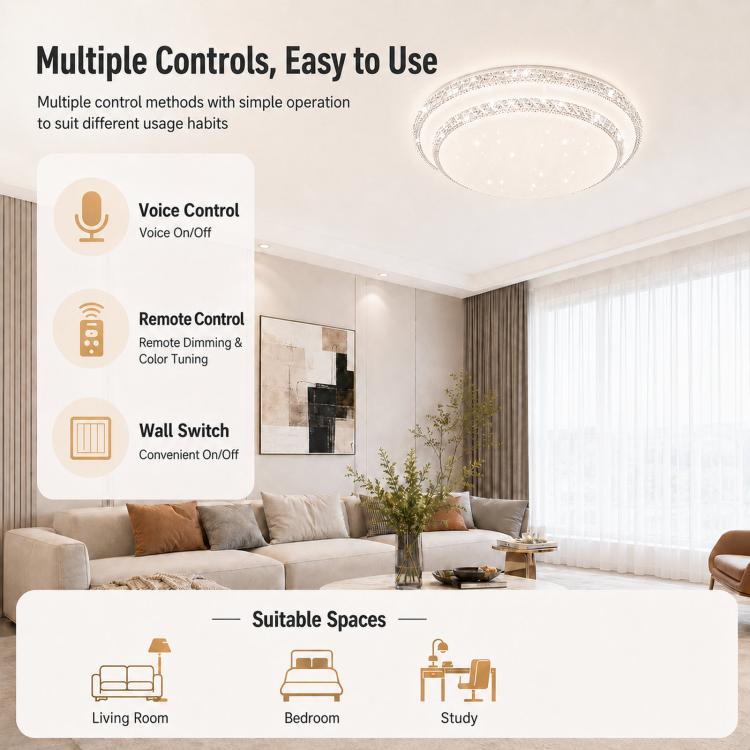 Living Room Main Light Home Eye-protecting Bedroom Chandelier - 50cm Voice Control 48W x 2