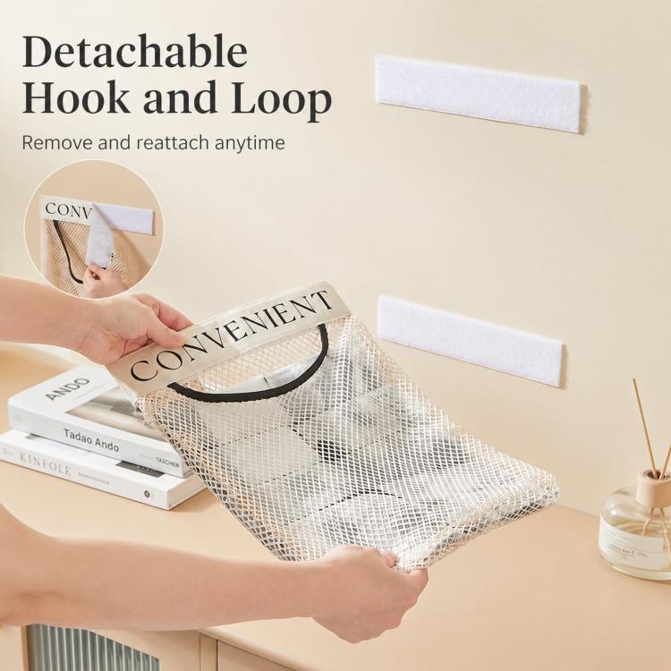 2pcs /Pack Grocery Bag Holder, Detachable Wall-Mount Mesh Storage Bag With Adhesive Hook And Loop, Elastic Plastic Bag Dispenser For Kitchen Cabinet Door - Beige