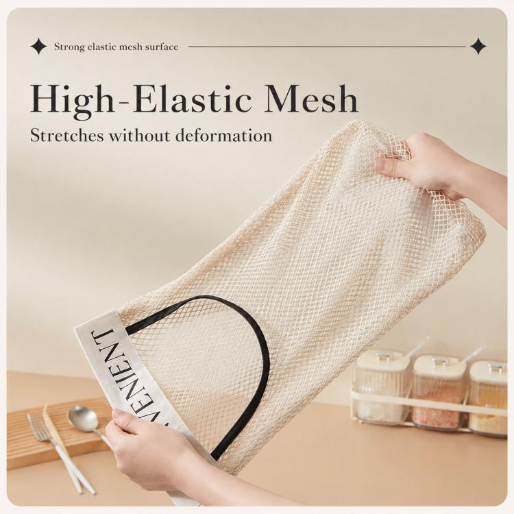 2pcs /Pack Grocery Bag Holder, Detachable Wall-Mount Mesh Storage Bag With Adhesive Hook And Loop, Elastic Plastic Bag Dispenser For Kitchen Cabinet Door - Beige