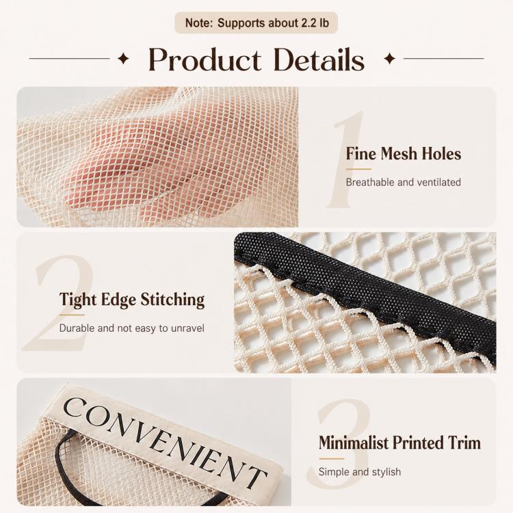 2pcs /Pack Grocery Bag Holder, Detachable Wall-Mount Mesh Storage Bag With Adhesive Hook And Loop, Elastic Plastic Bag Dispenser For Kitchen Cabinet Door - Beige