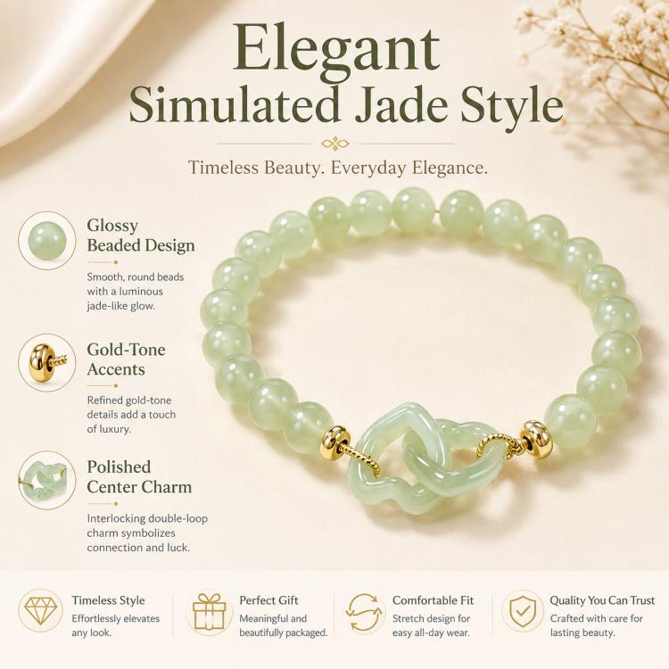 Simulated Jade Beaded Bracelet Elegant Green Glass Gemstone Jewelry Gift For Women