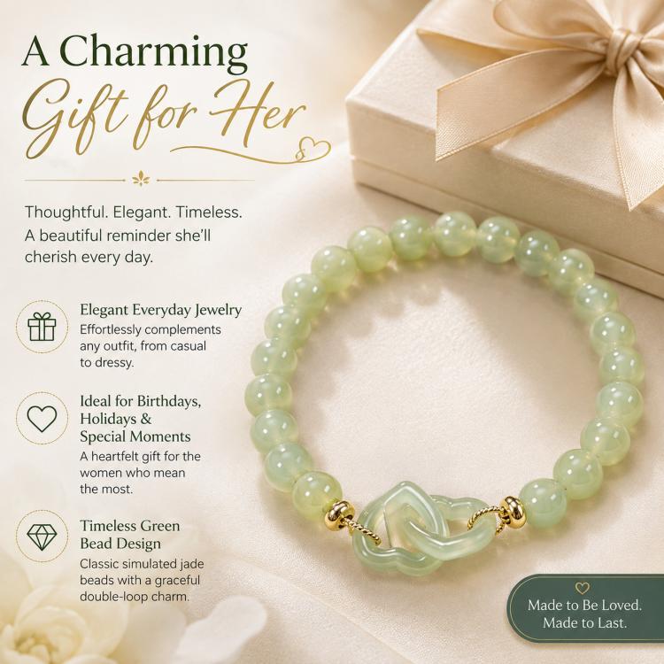 Simulated Jade Beaded Bracelet Elegant Green Glass Gemstone Jewelry Gift For Women