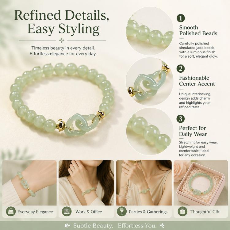 Simulated Jade Beaded Bracelet Elegant Green Glass Gemstone Jewelry Gift For Women