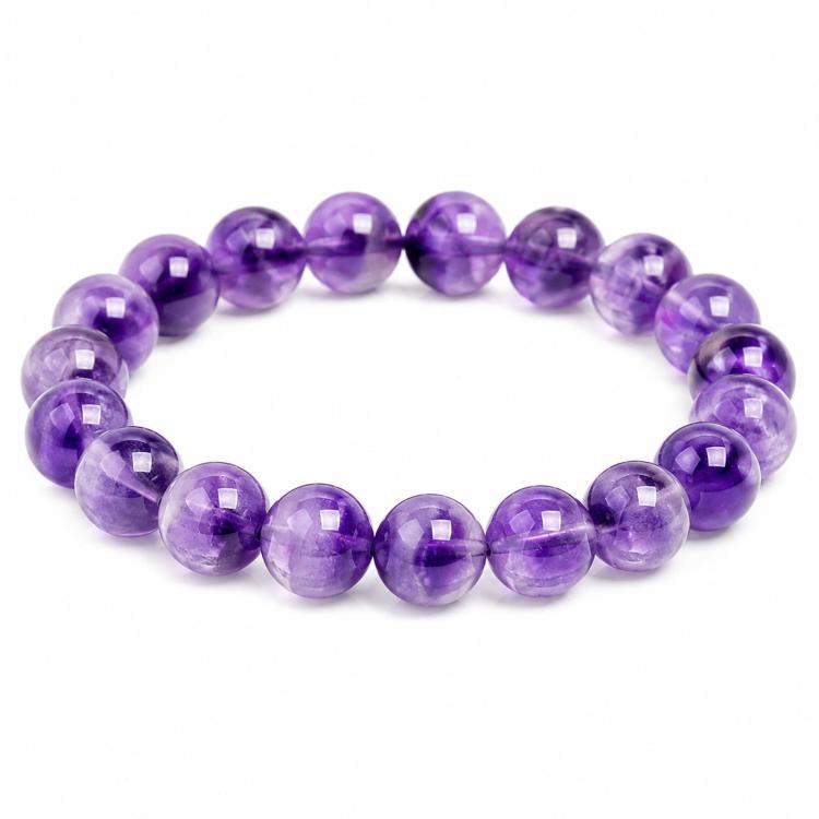 Natural Amethyst Beaded Bracelet Purple Crystal Healing Stone Stretch Bracelet, Mindful Spiritual Meditation Gemstone Jewelry Gift - A Purple