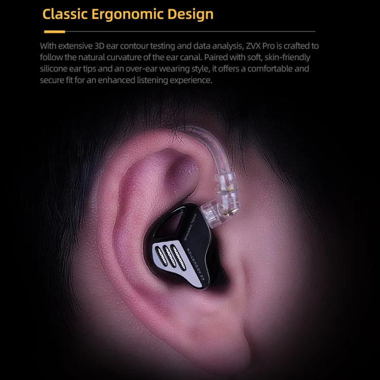 KZ ZVX PRO Dynamic In-Ear 1.2m Wired Earphones Deep Bass Hi-Fi Monitoring Earbuds, Spec: Standard