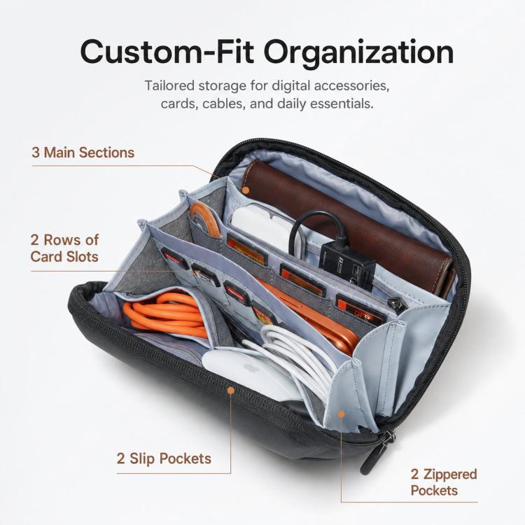 BANGE BG-7885 Digital Accessories Organizer Bag Multi-Compartment Card Slots Portable Waterproof Travel Bag - Black