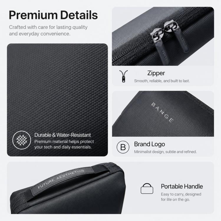 BANGE BG-7885 Digital Accessories Organizer Bag Multi-Compartment Card Slots Portable Waterproof Travel Bag - Black
