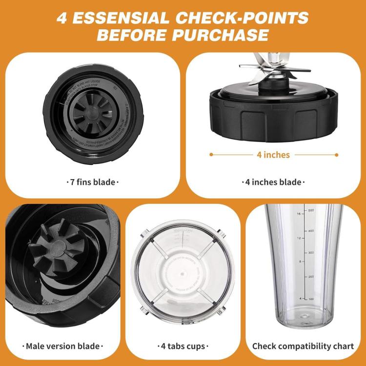 24oz Slim Replacement Cups and Lids Set For Ninja SS101 / SS100 / SS300, Spec: 2 Cups+2 Lids+Sealing Ring