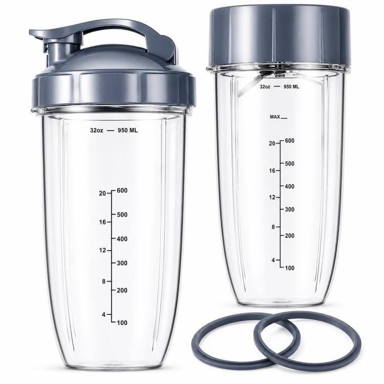 7-In-1 Replacement Parts Set For NutriBullet 600W & Pro 900W Accessory Kit With 32oz Cups, Extractor Blade, Flip-Top Lid,  Lid Ring And 2 Gaskets