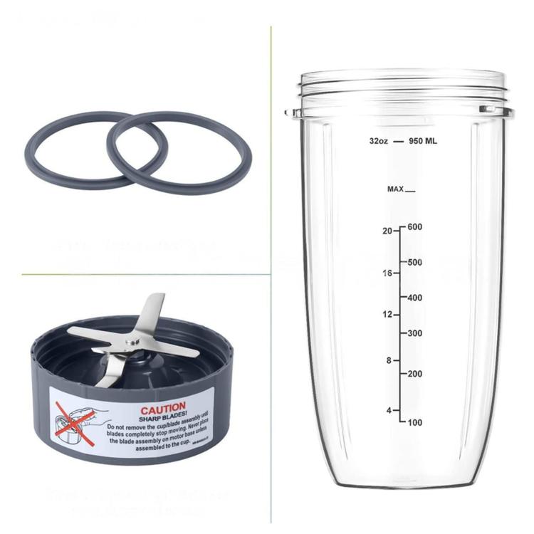 4-In-1 Replacement Parts Set For NutriBullet 600W & Pro 900W Accessory Kit With 32 Oz Large Cup, Extractor Blade And 2 Silicone Gaskets