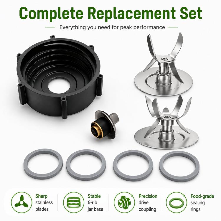 8-in-1 Blender Replacement Parts Kit For Oster Osterizer Blenders, Stainless Steel 4 & 6-Point Ice Blades, Stable 6-Rib Jar Base, Gaskets