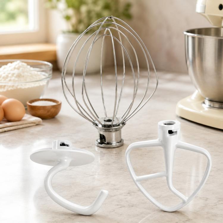 3-in-1 Stand Mixer Attachment Set For KitchenAid 4.5-Quart Tilt-Head Mixers Includes K45WW Wire Whip, K45DH Dough Hook, K45B Coated Flat Beater - White