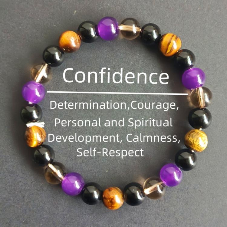 Natural Crystal Beaded Bracelet for Men Women 8mm Amethyst Energy Bracelet for Confidence Meditation Yoga Gift - A-16