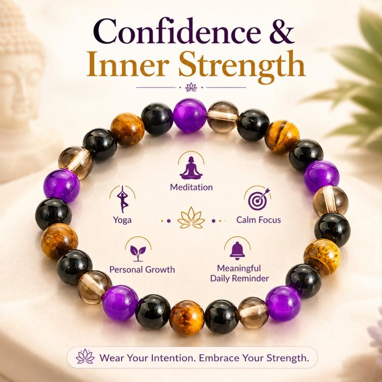 Natural Crystal Beaded Bracelet for Men Women 8mm Amethyst Energy Bracelet for Confidence Meditation Yoga Gift - A-16