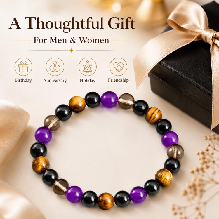 Natural Crystal Beaded Bracelet for Men Women 8mm Amethyst Energy Bracelet for Confidence Meditation Yoga Gift - A-16