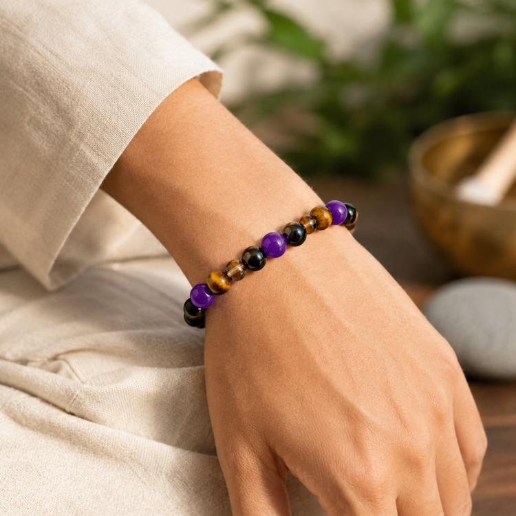 Natural Crystal Beaded Bracelet for Men Women 8mm Amethyst Energy Bracelet for Confidence Meditation Yoga Gift - A-16