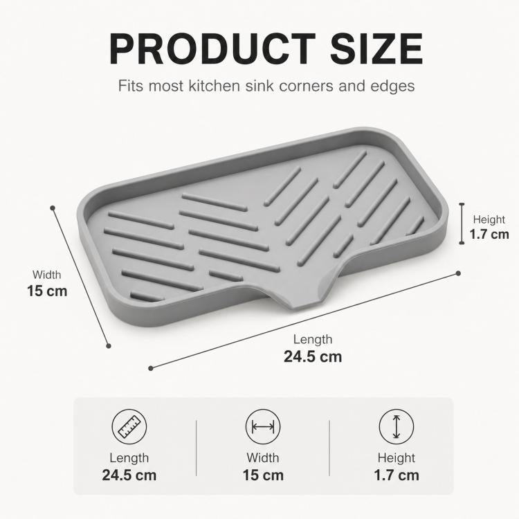 Large Silicone Sponge Holder for Kitchen Bathroom Sink 5-Degree Slanted Sink Tray with Drain Spout - Gray