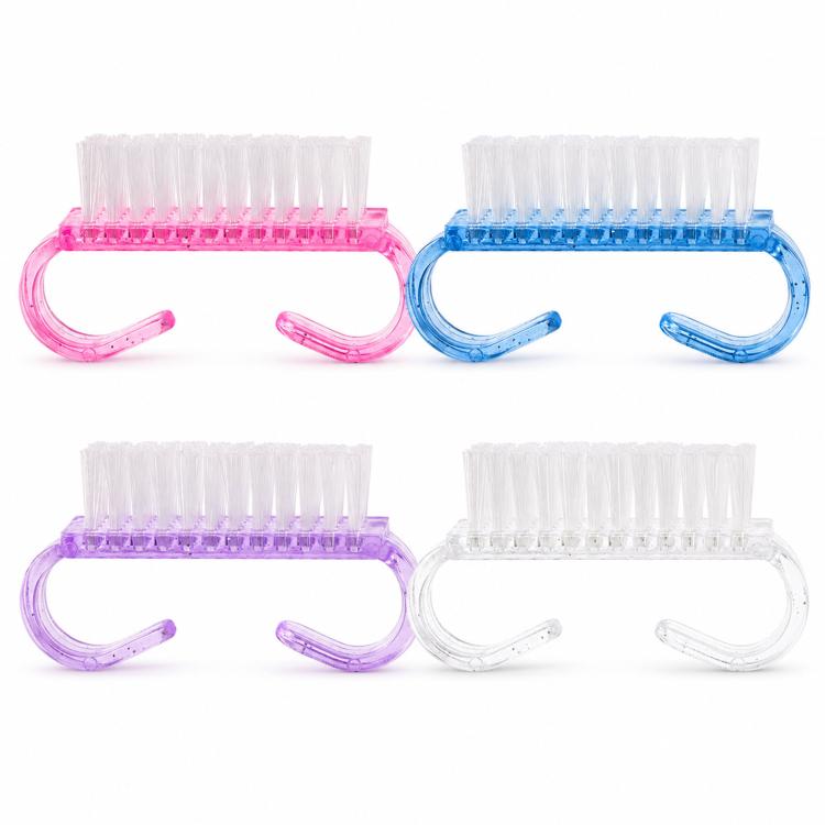 4pcs /Pack Horn Handle Nail Brush, Glitter Plastic Fingernail Scrub Brush for Dust Cleaning, Mini Manicure Hand Scrubbing Brush - Mixed Color