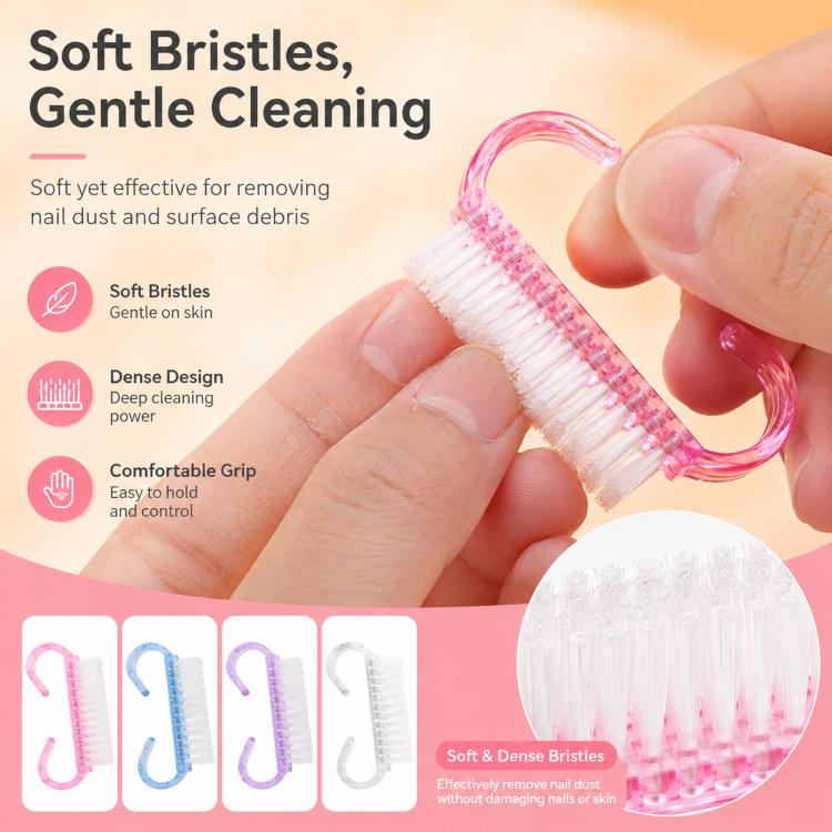 4pcs /Pack Horn Handle Nail Brush, Glitter Plastic Fingernail Scrub Brush for Dust Cleaning, Mini Manicure Hand Scrubbing Brush - Mixed Color