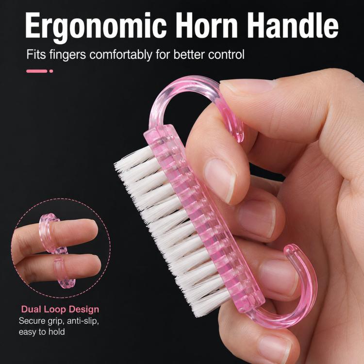 4pcs /Pack Horn Handle Nail Brush, Glitter Plastic Fingernail Scrub Brush for Dust Cleaning, Mini Manicure Hand Scrubbing Brush - Mixed Color