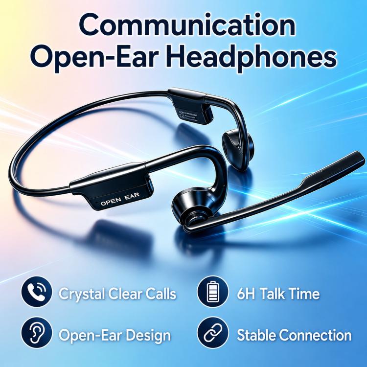 ENC Noise Reduction Bone Conduction Bluetooth Earphones Clear Call Wireless Microphone - Black