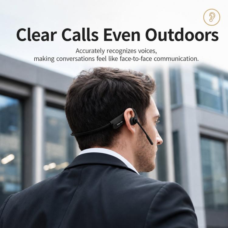 ENC Noise Reduction Bone Conduction Bluetooth Earphones Clear Call Wireless Microphone - Black