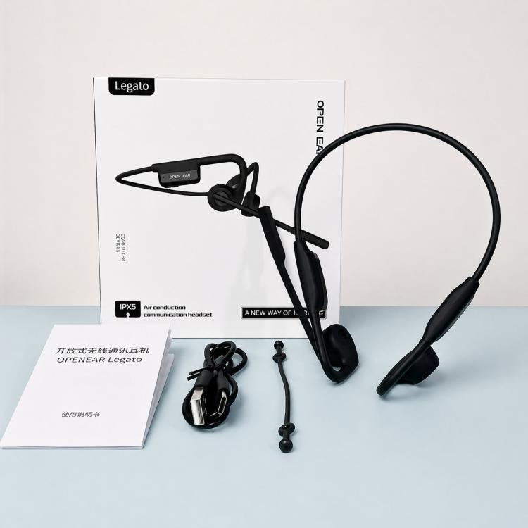 ENC Noise Reduction Bone Conduction Bluetooth Earphones Clear Call Wireless Microphone - Black