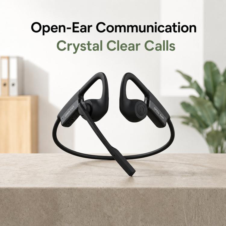 ENC Noise Reduction Bone Conduction Bluetooth Earphones Clear Call Wireless Microphone - Black